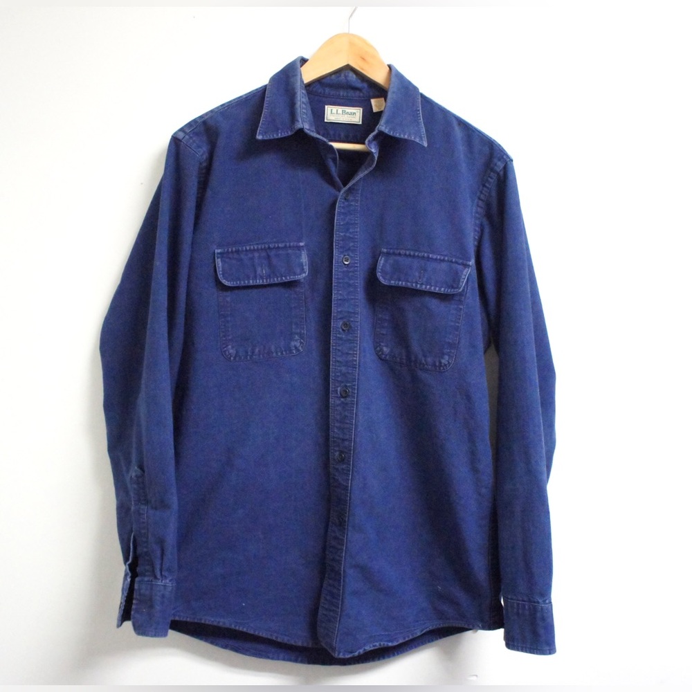VTG 90s LL Bean Dark Blue 100% Cotton Button Up Long Sleeve Shirt Made in USA M